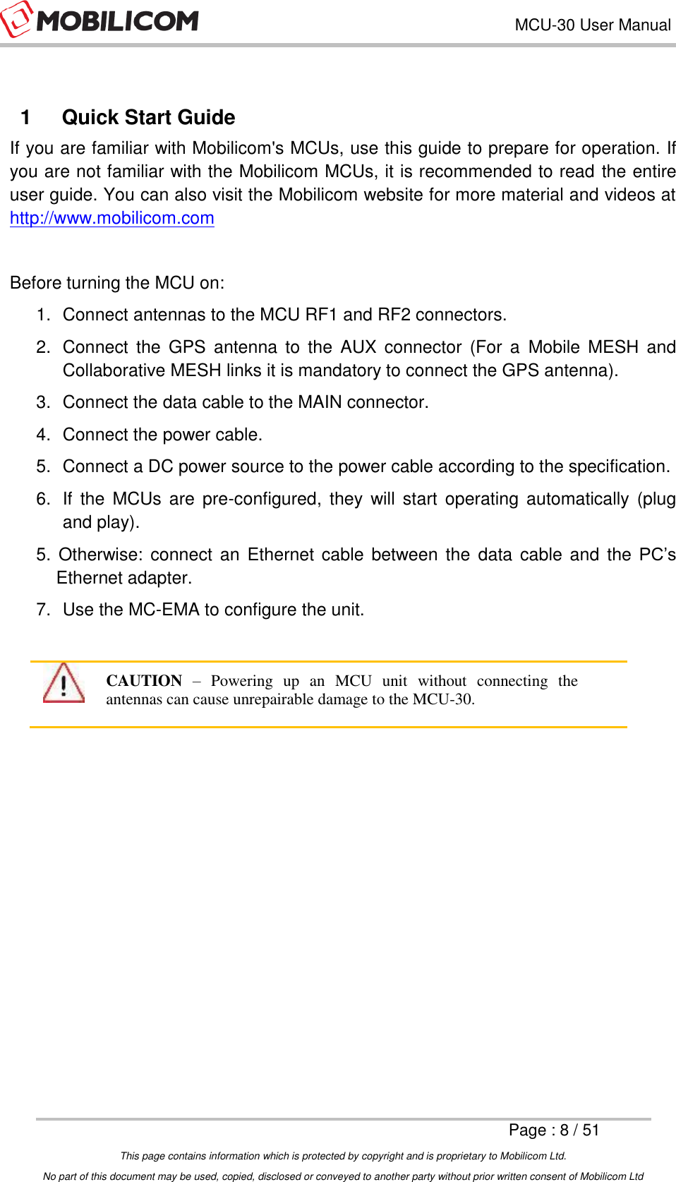 Page 8 of Mobilicom MCU-30 Communication unit used for security, robotics & surveillance User Manual Mobilicom s