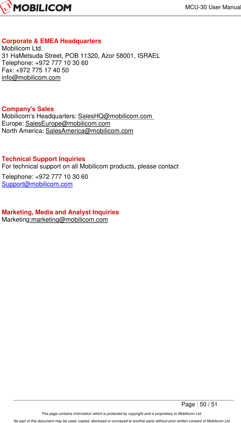 Page 50 of Mobilicom MCU-30L Communication unit used for security, robotics, surveillance User Manual Mobilicom s