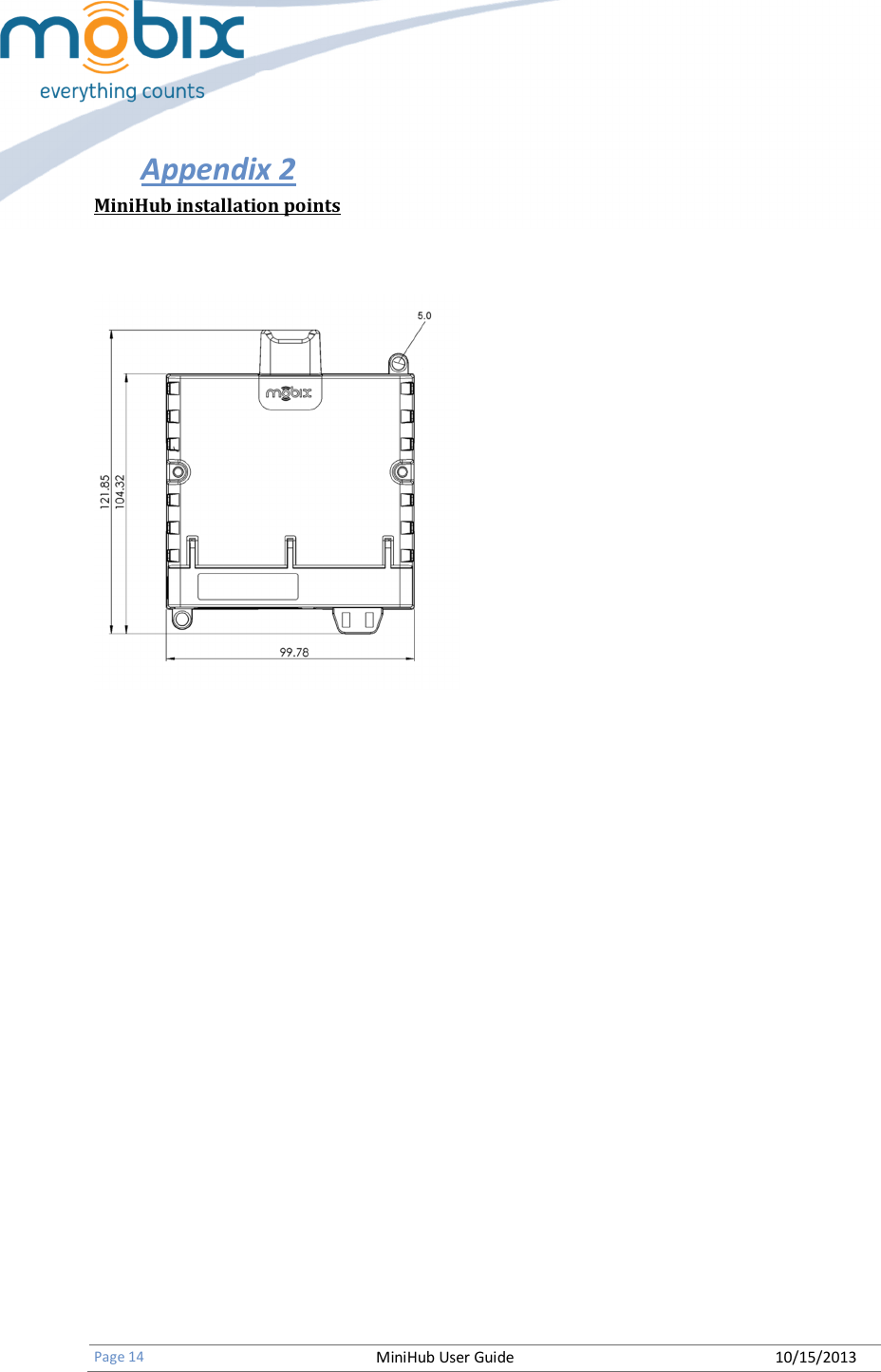   Page 14 MiniHub User Guide 10/15/2013   Appendix 2 MiniHub installation points            