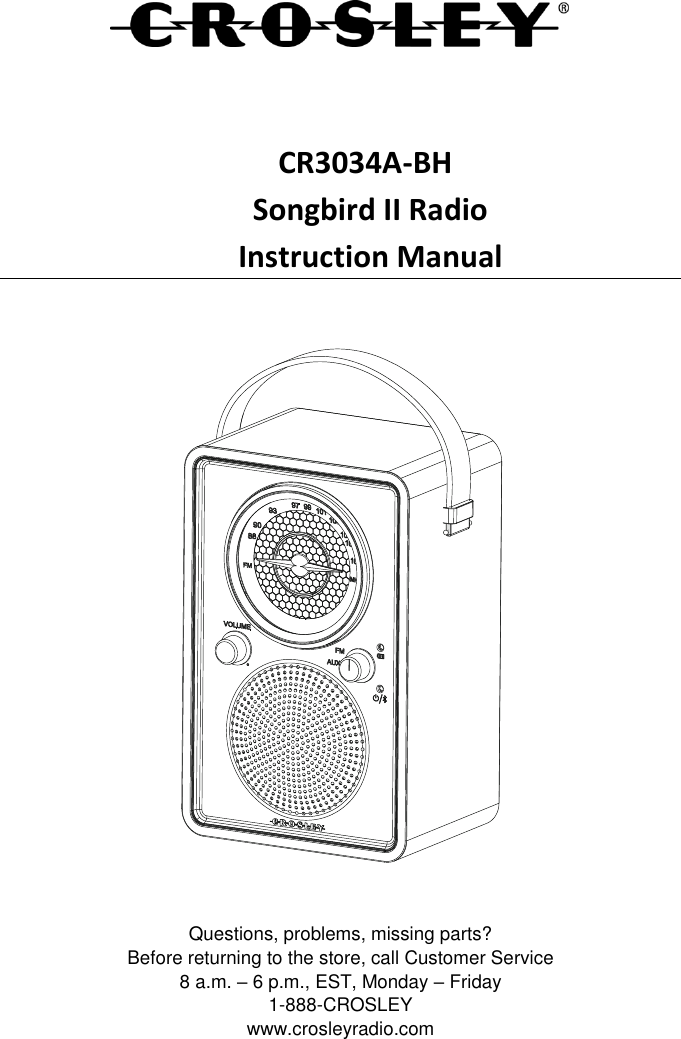 Page 1 of Modern Concepts CR3034A Songbird II Radio User Manual English