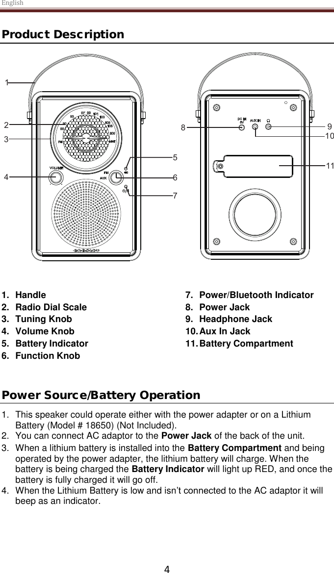 Page 4 of Modern Concepts CR3034A Songbird II Radio User Manual English
