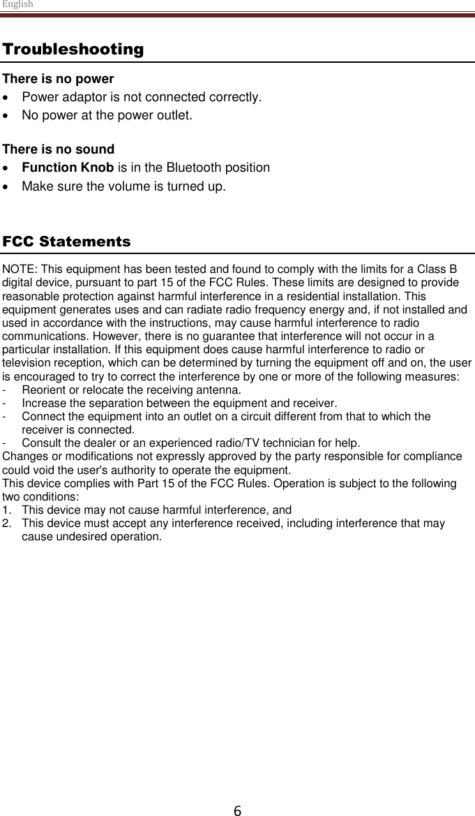 Page 6 of Modern Concepts CR31D AM/FM RECEIVER User Manual 