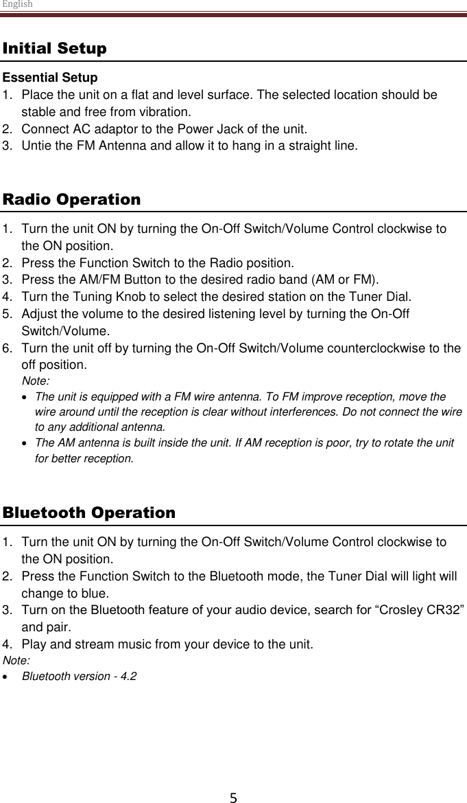 Page 5 of Modern Concepts CR32D AM/FM RECEIVER & CD User Manual 