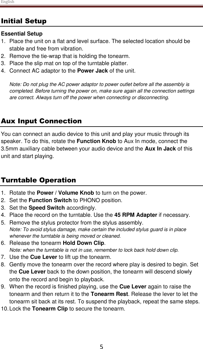 Page 5 of Modern Concepts CR6033A Otto Turntable User Manual 