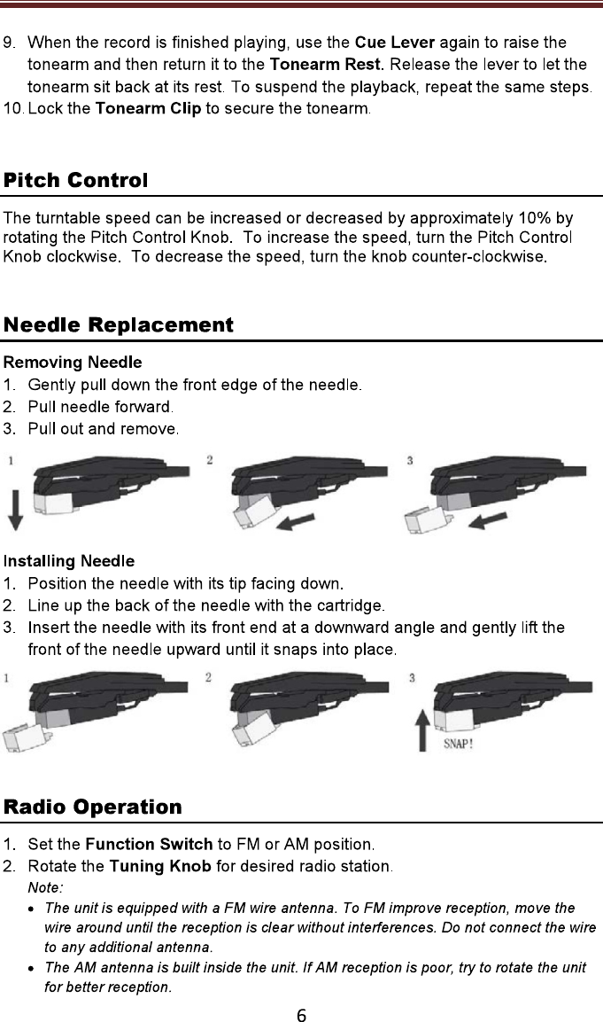 Page 6 of Modern Concepts CR6034A Switch II Turntable User Manual CR6034A Trilingual 110117