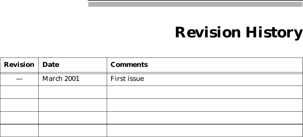 Revision HistoryRevision Date Comments— March 2001 First issue