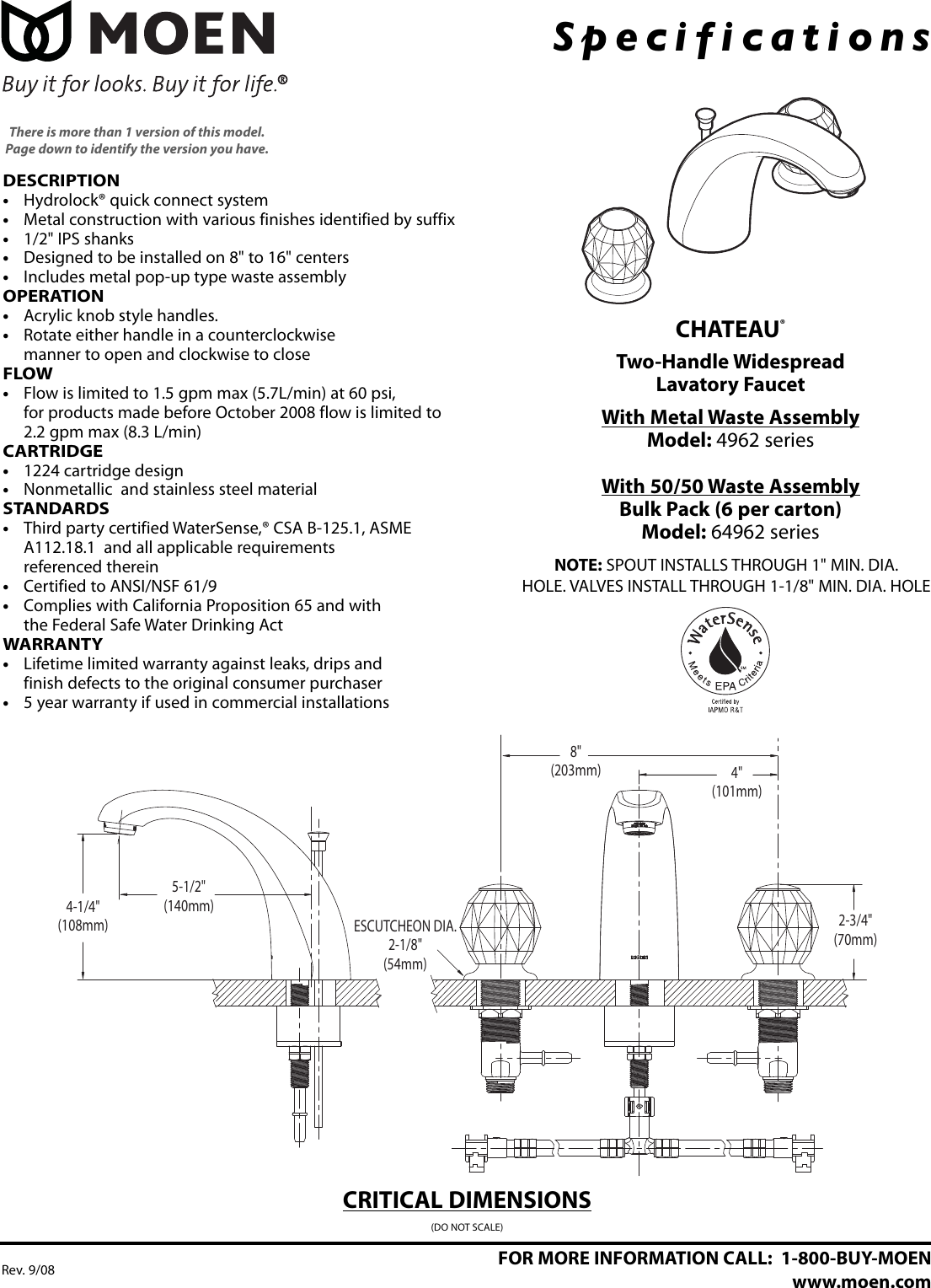 Page 1 of 2 - Moen Moen-4962-Series-Users-Manual-  Moen-4962-series-users-manual