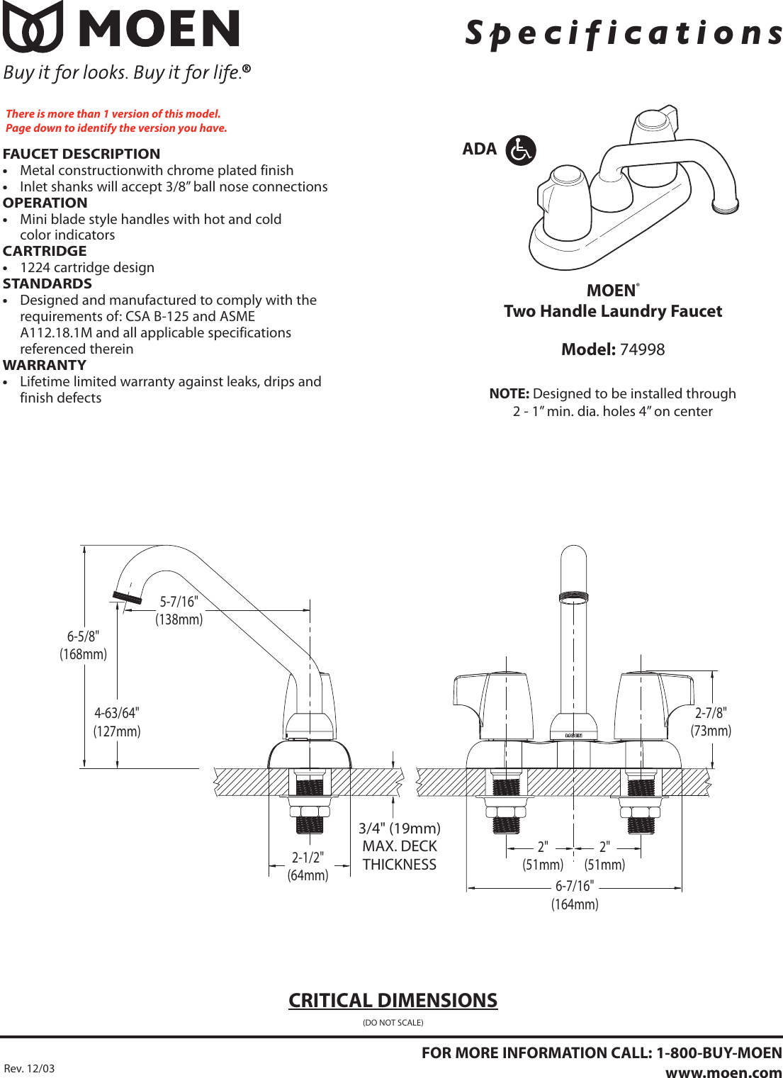 Page 1 of 2 - Moen Moen-74998-Users-Manual- 74998sp  Moen-74998-users-manual