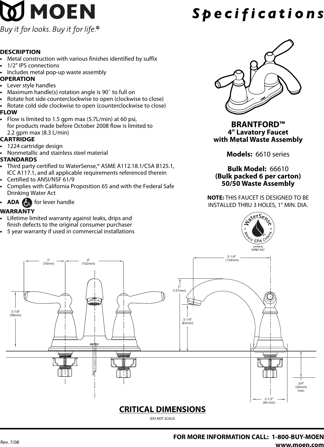 Page 1 of 1 - Moen Moen-Brantford-6610-Series-Users-Manual- 6610sp  Moen-brantford-6610-series-users-manual