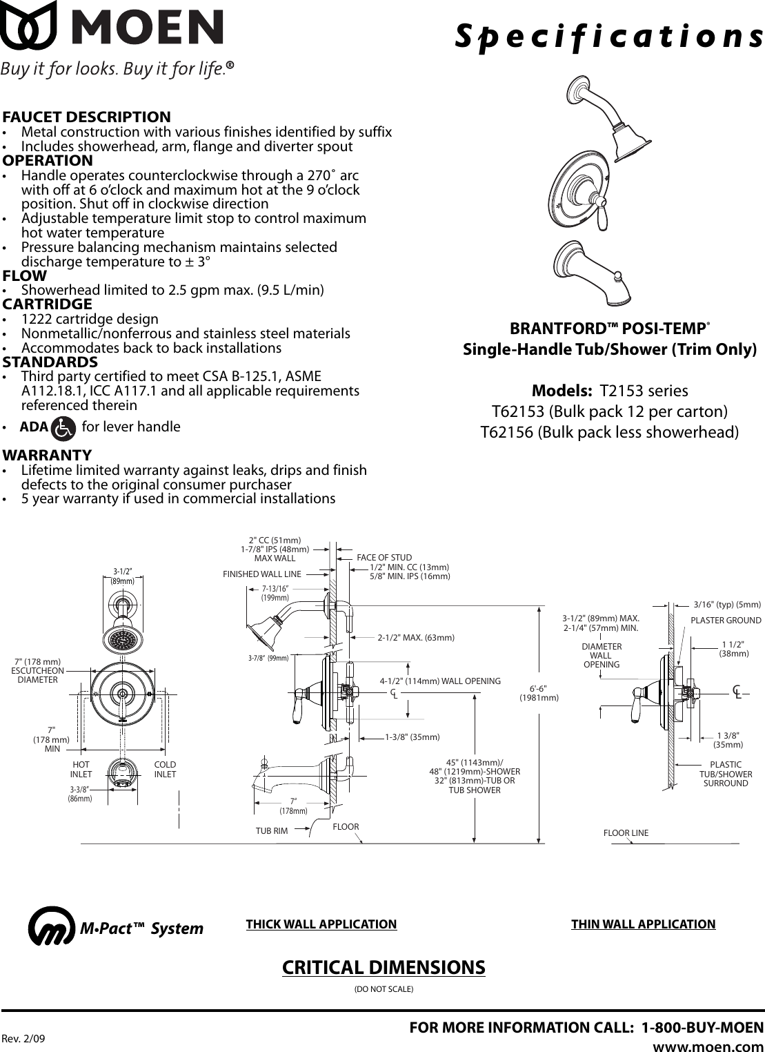 Moen Brantford Posi Temp T2153 Series Users Manual   MoenBrantfordPosiTempT2153SeriesUsersManual372129.1763180602 User Guide Page 1 