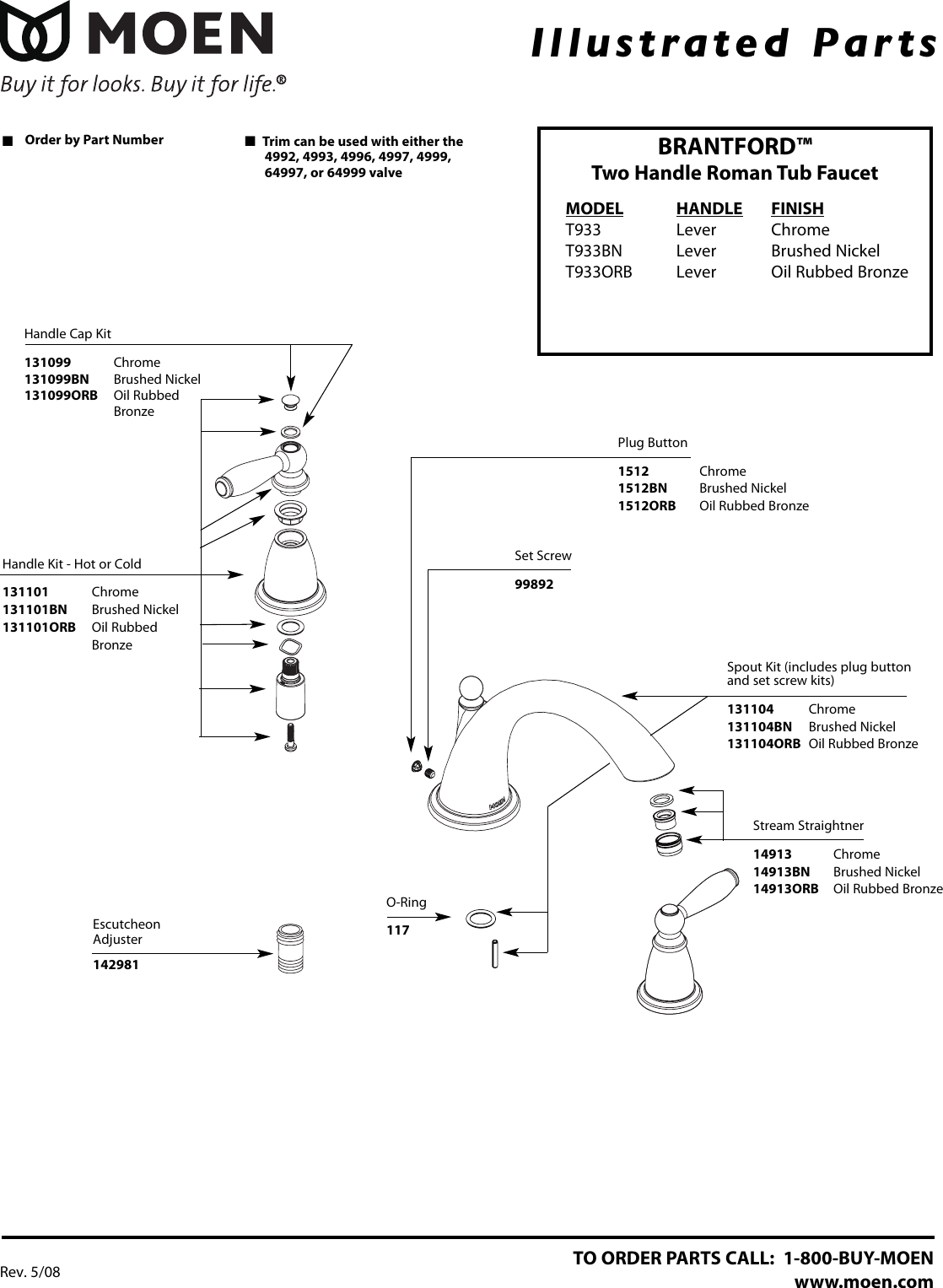 Moen Brantford T933Bn Users Manual T933pt