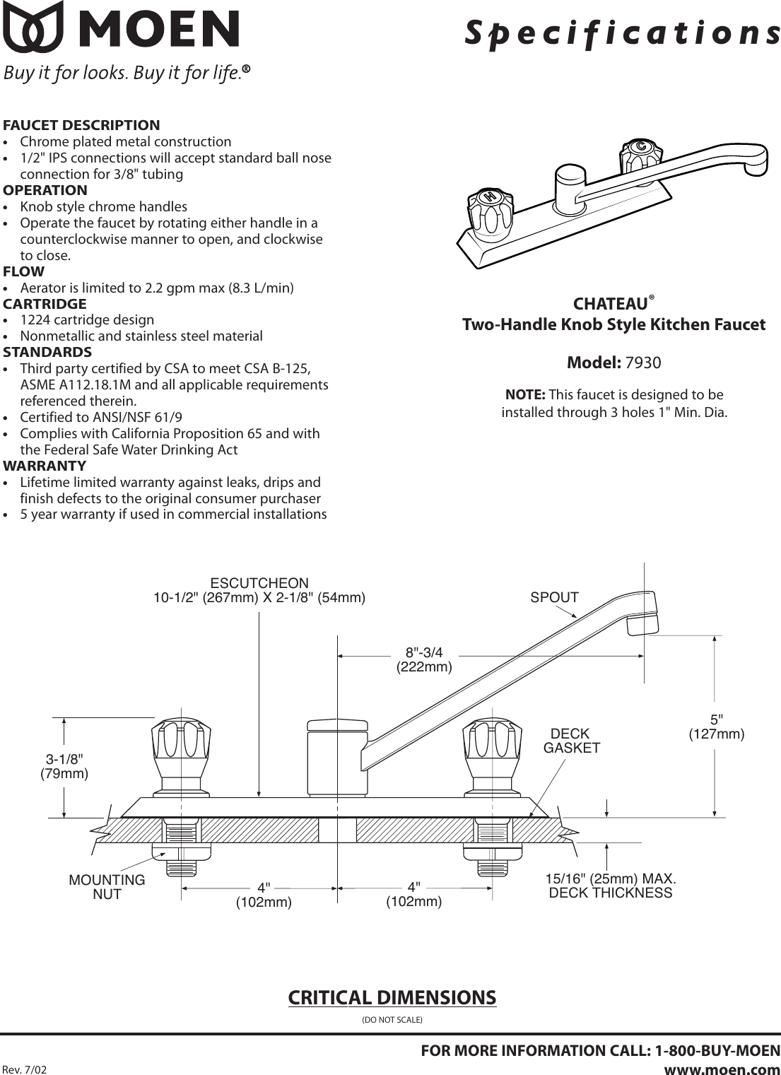 Page 2 of 2 - Moen Moen-Critical-Dimensions-7930-Users-Manual- 7930sp  Moen-critical-dimensions-7930-users-manual