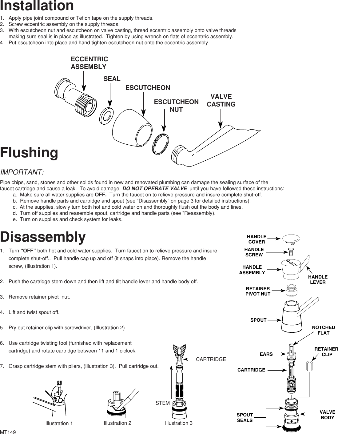 Moen Kitchen Wall Mount Faucets 8713 Users Manual MT149A