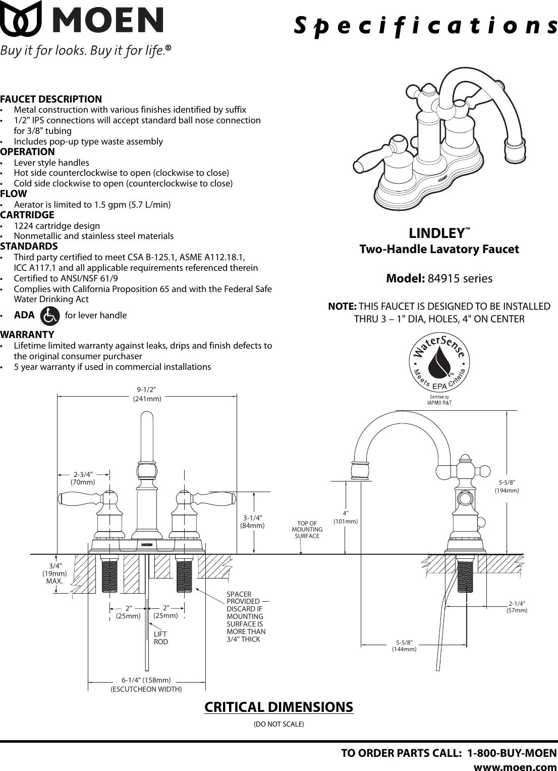 Page 1 of 1 - Moen Moen-Lindley-84915-Series-Users-Manual-  Moen-lindley-84915-series-users-manual