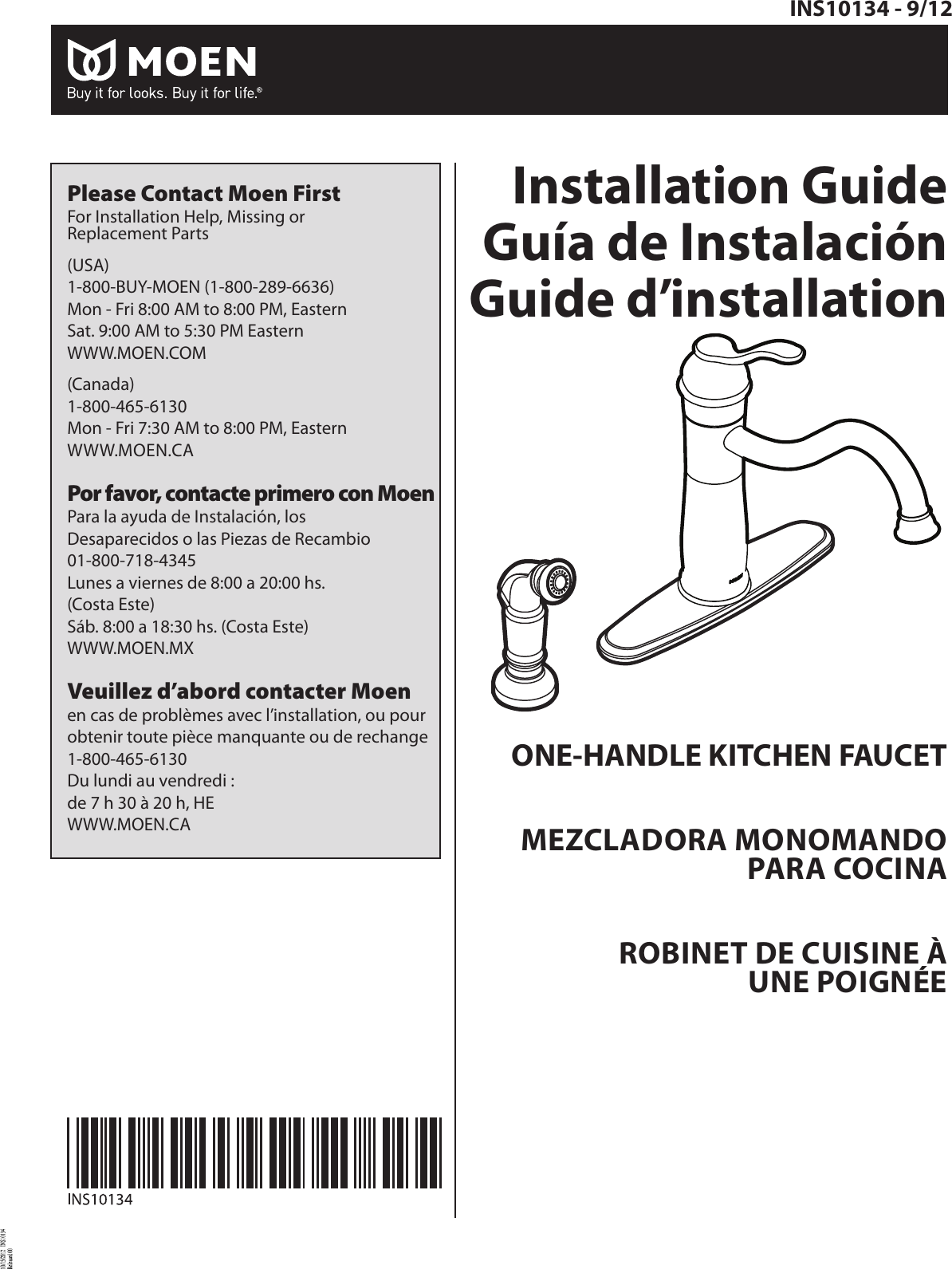 Page 1 of 8 - Moen Moen-Moen-Plumbing-Product-Ins10134-9-Users-Manual-  Moen-moen-plumbing-product-ins10134-9-users-manual