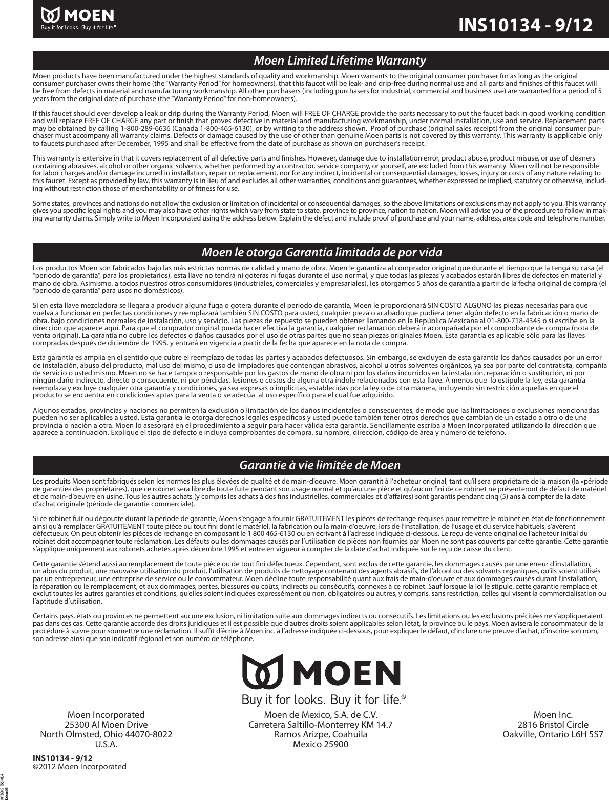 Page 8 of 8 - Moen Moen-Moen-Plumbing-Product-Ins10134-9-Users-Manual-  Moen-moen-plumbing-product-ins10134-9-users-manual