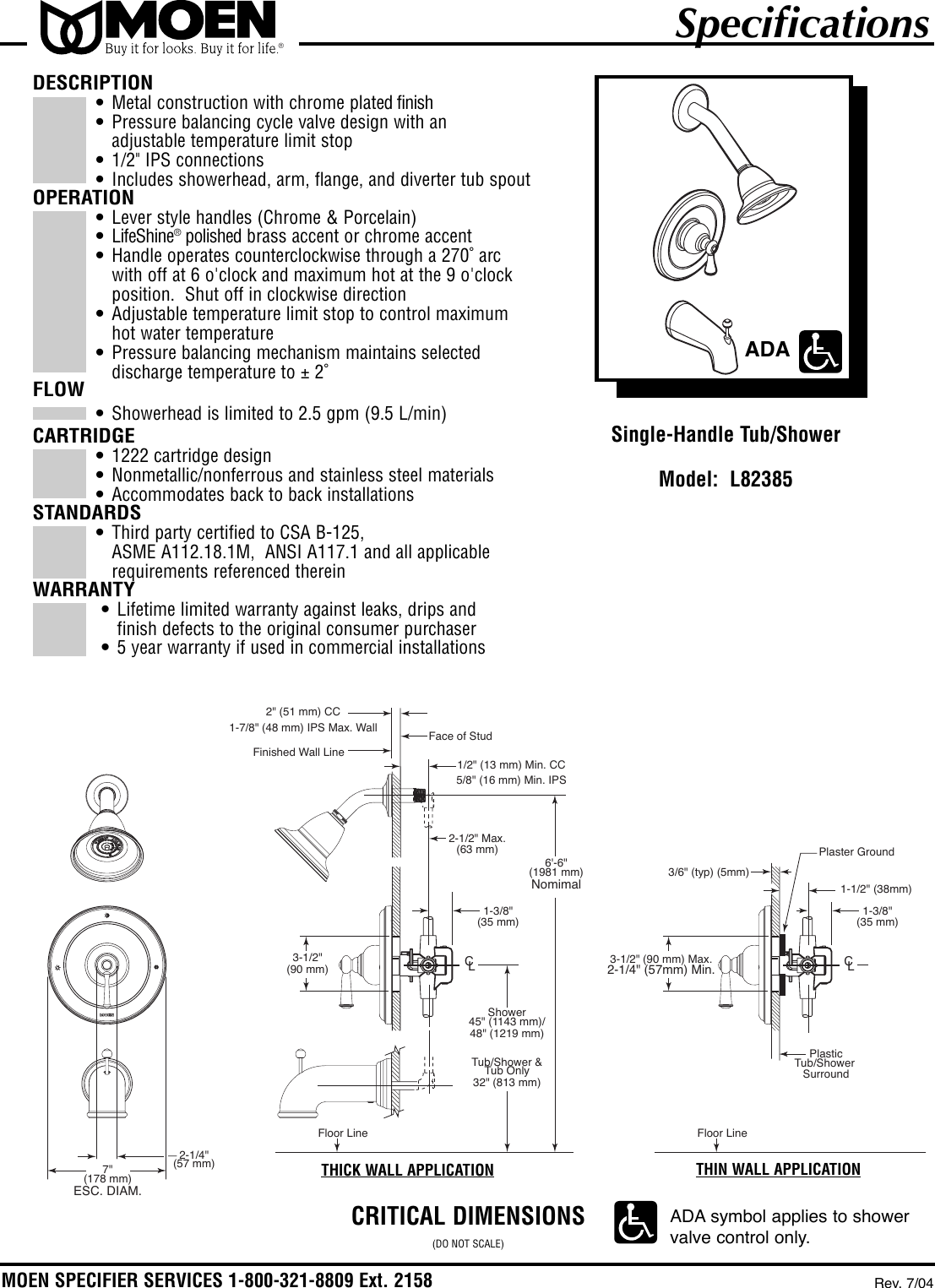 Page 1 of 1 - Moen Moen-Single-Handle-Tub-Shower-L82385-Users-Manual- L82385spChrome  Moen-single-handle-tub-shower-l82385-users-manual