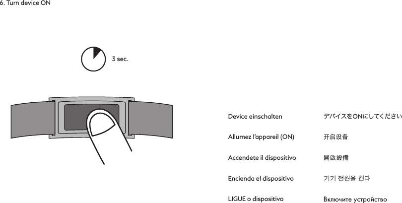 6. Turn device ONDevice einschaltenAllumez l’appareil (ON)Accendete il dispositivoEncienda el dispositivoLIGUE o dispositivoデバイスをONにしてくだ さい开启设备開啟設備기기 전원을 켠다Включите устройство3 sec.235164