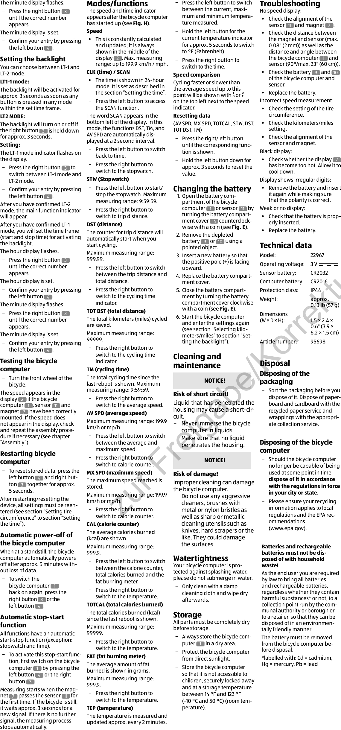 Page 2 of Monz Handelsgesellschaft mbH and KG 22967 Wireless Bicycle sensor User Manual