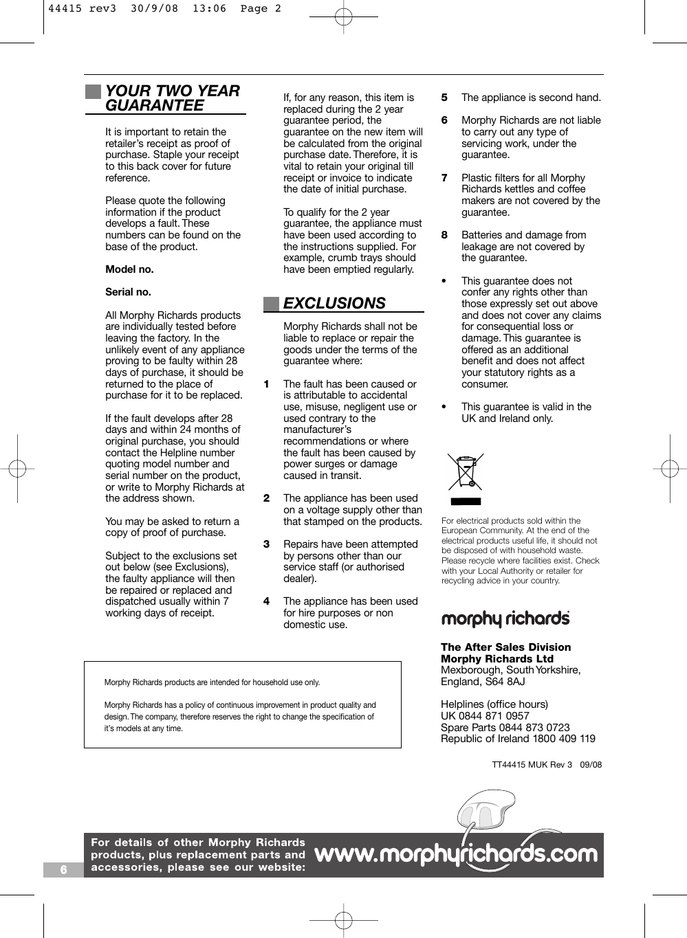 Morphy Richards 2 And 4 Slice Chrome Stainless Steel Toaster Users Manual
