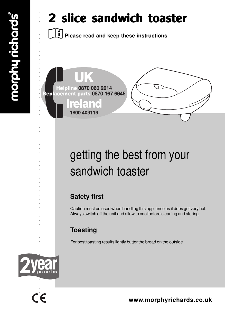 Morphy Richards 2 Slice Sandwich Toaster Users Manual