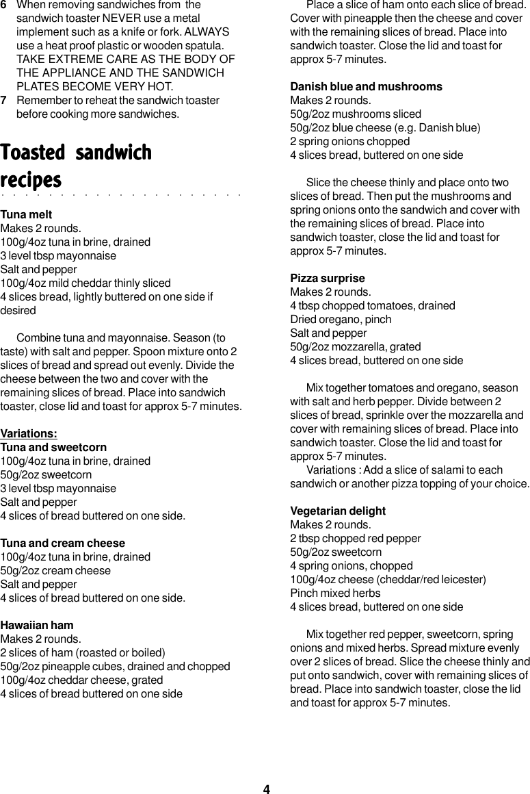 Morphy Richards 2 Slice Sandwich Toaster Users Manual