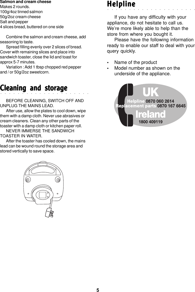 Morphy Richards 2 Slice Sandwich Toaster Users Manual