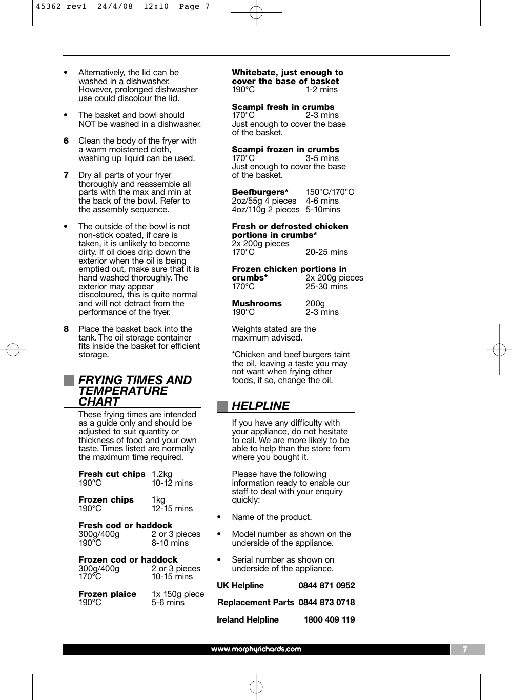 Page 7 of 8 - Morphy-Richards Morphy-Richards-45362-Users-Manual-  Morphy-richards-45362-users-manual