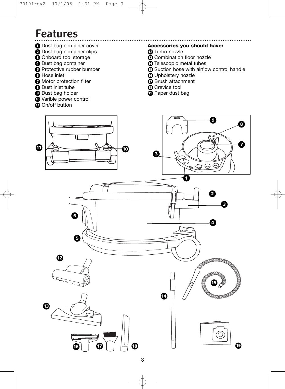 Page 3 of 10 - Morphy-Richards Morphy-Richards-Bulldog-Cylinder-70191Rev2-Users-Manual- 70191rev2  Morphy-richards-bulldog-cylinder-70191rev2-users-manual