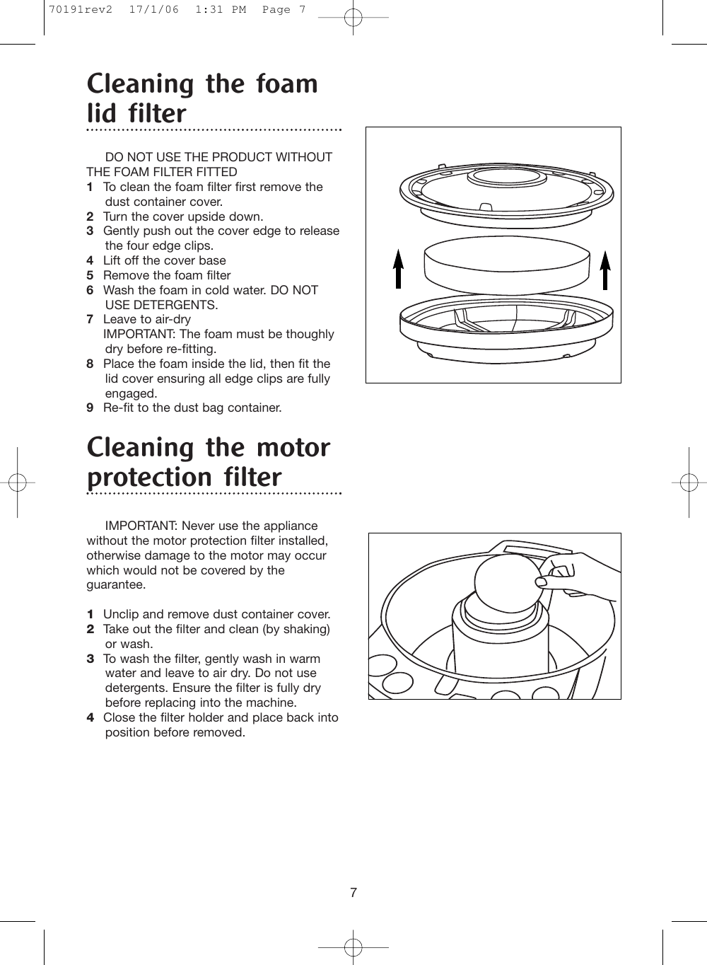 Page 7 of 10 - Morphy-Richards Morphy-Richards-Bulldog-Cylinder-70191Rev2-Users-Manual- 70191rev2  Morphy-richards-bulldog-cylinder-70191rev2-users-manual