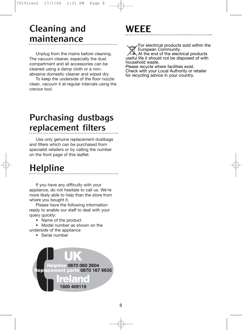 Page 8 of 10 - Morphy-Richards Morphy-Richards-Bulldog-Cylinder-70191Rev2-Users-Manual- 70191rev2  Morphy-richards-bulldog-cylinder-70191rev2-users-manual