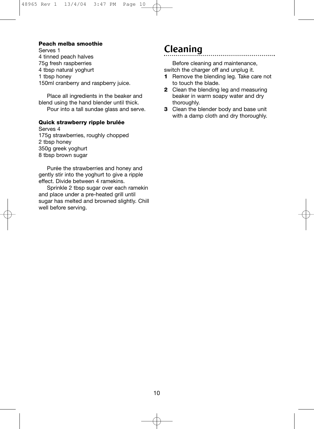 Page 10 of 12 - Morphy-Richards Morphy-Richards-Cordless-Hand-Blender-Users-Manual- 48965 Rev 1  Morphy-richards-cordless-hand-blender-users-manual