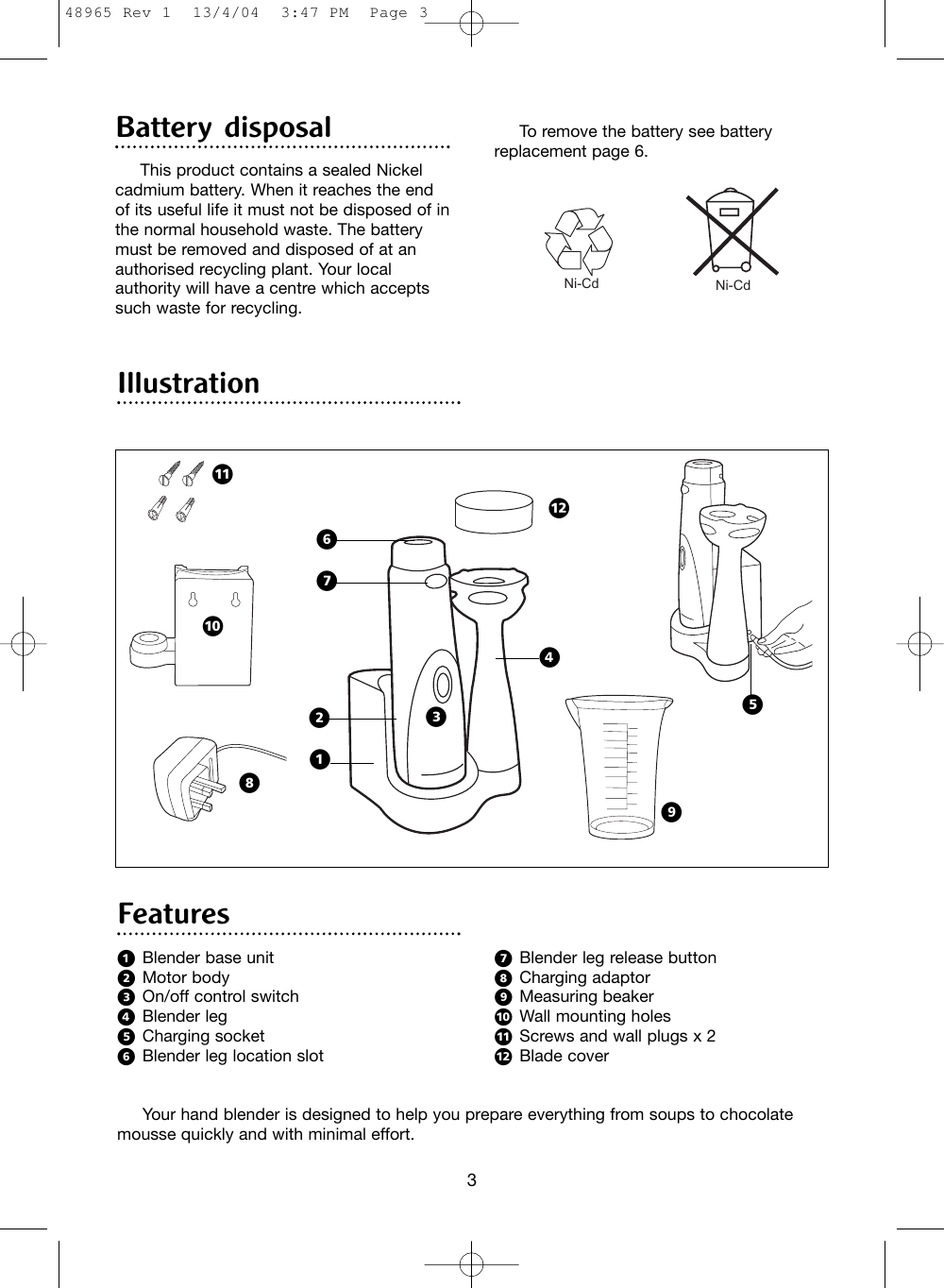 Page 3 of 12 - Morphy-Richards Morphy-Richards-Cordless-Hand-Blender-Users-Manual- 48965 Rev 1  Morphy-richards-cordless-hand-blender-users-manual