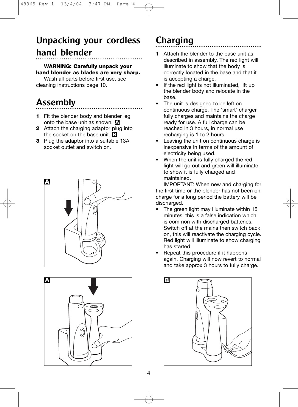 Page 4 of 12 - Morphy-Richards Morphy-Richards-Cordless-Hand-Blender-Users-Manual- 48965 Rev 1  Morphy-richards-cordless-hand-blender-users-manual