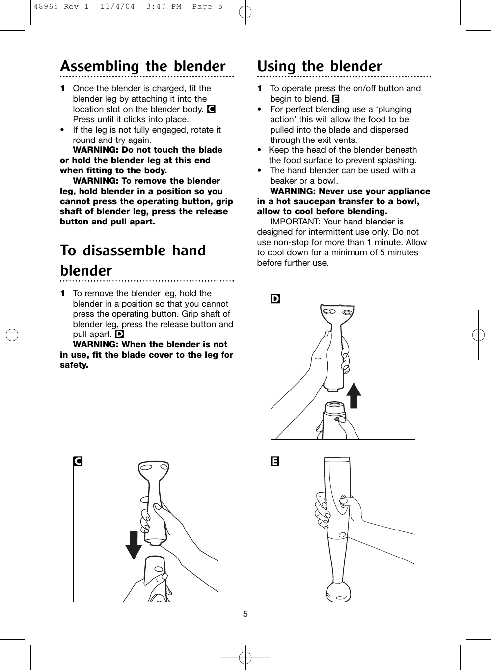 Page 5 of 12 - Morphy-Richards Morphy-Richards-Cordless-Hand-Blender-Users-Manual- 48965 Rev 1  Morphy-richards-cordless-hand-blender-users-manual
