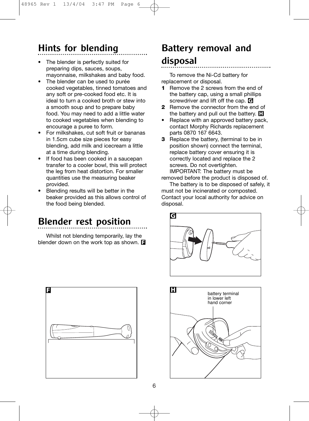 Page 6 of 12 - Morphy-Richards Morphy-Richards-Cordless-Hand-Blender-Users-Manual- 48965 Rev 1  Morphy-richards-cordless-hand-blender-users-manual