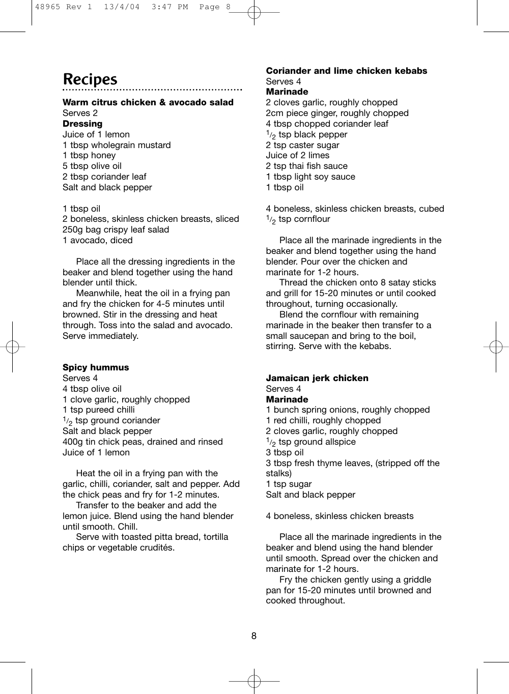 Page 8 of 12 - Morphy-Richards Morphy-Richards-Cordless-Hand-Blender-Users-Manual- 48965 Rev 1  Morphy-richards-cordless-hand-blender-users-manual