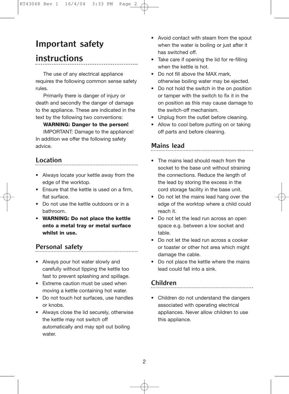 Morphy Richards Jug Kettle Users Manual KT43068 Rev 1