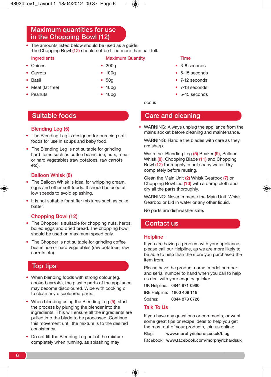 Page 6 of 8 - Morphy-Richards Morphy-Richards-Morphy-Richards-Blender-48924-Users-Manual- 48924 Rev1_  Morphy-richards-morphy-richards-blender-48924-users-manual