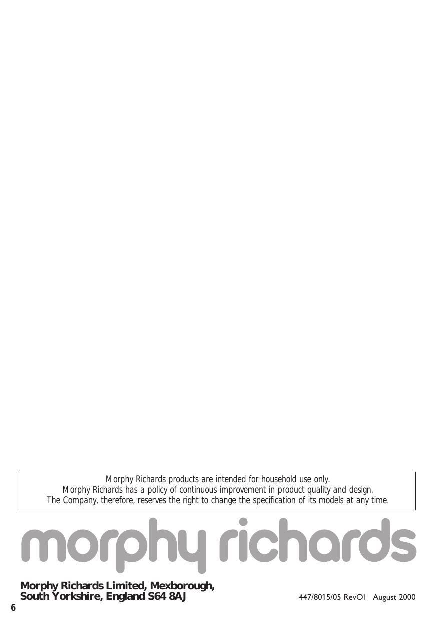 Page 6 of 6 - Morphy-Richards Morphy-Richards-Series-2000-Users-Manual- 7365 Rapide Coffee Maker Ib  Morphy-richards-series-2000-users-manual