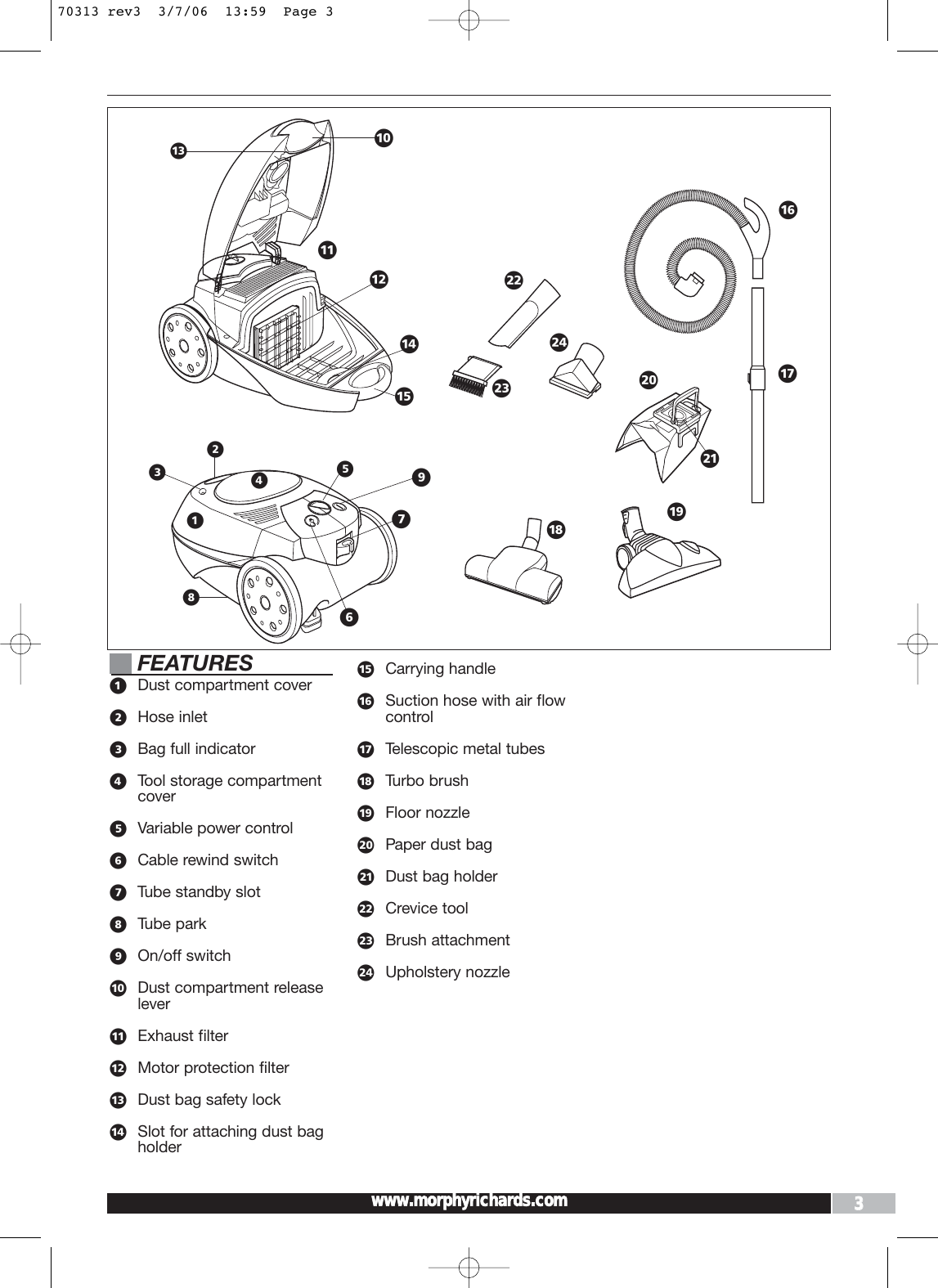 Morphy Richards Storm Pets Cylinder Vacuum Cleaner Users Manual 70313 Rev3