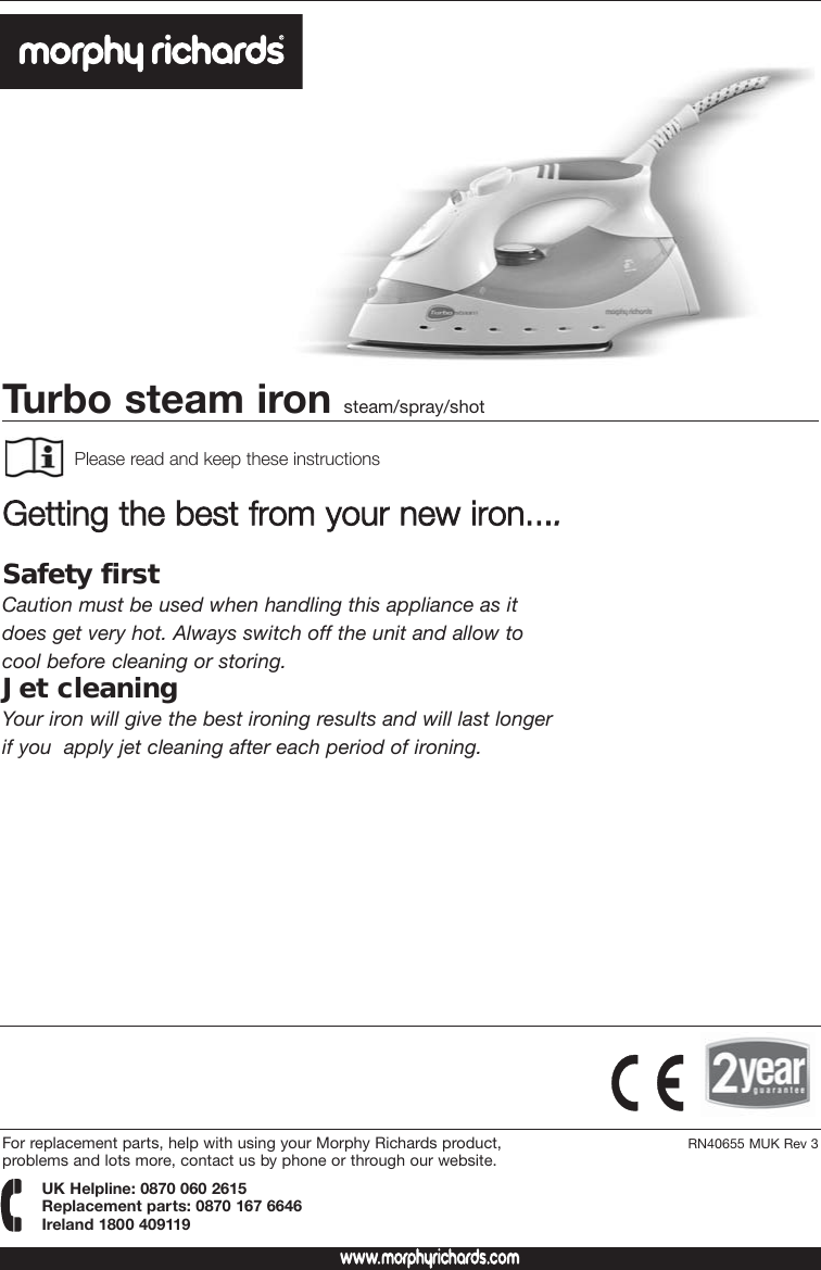 Page 1 of 8 - Morphy-Richards Morphy-Richards-Turbo-Steam-Iron-Steam-Users-Manual- 40655 Rev3  Morphy-richards-turbo-steam-iron-steam-users-manual