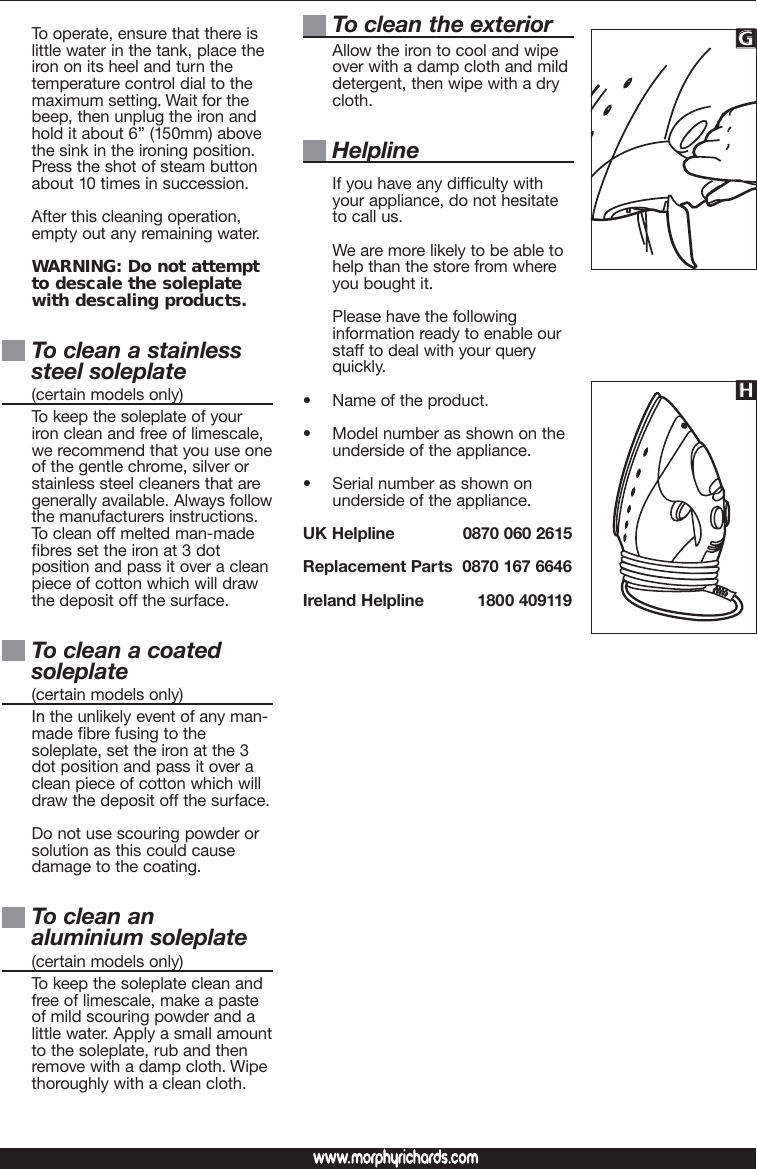 Page 7 of 8 - Morphy-Richards Morphy-Richards-Turbo-Steam-Iron-Steam-Users-Manual- 40655 Rev3  Morphy-richards-turbo-steam-iron-steam-users-manual