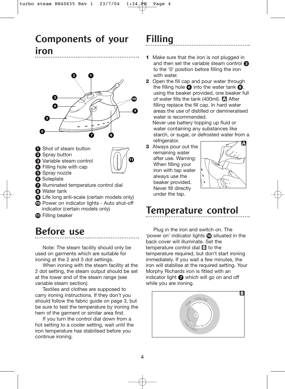 Page 4 of 8 - Morphy-Richards Morphy-Richards-Turbo-Steam-Iron-Users-Manual- Turbo Steam RN40655 Rev 1  Morphy-richards-turbo-steam-iron-users-manual