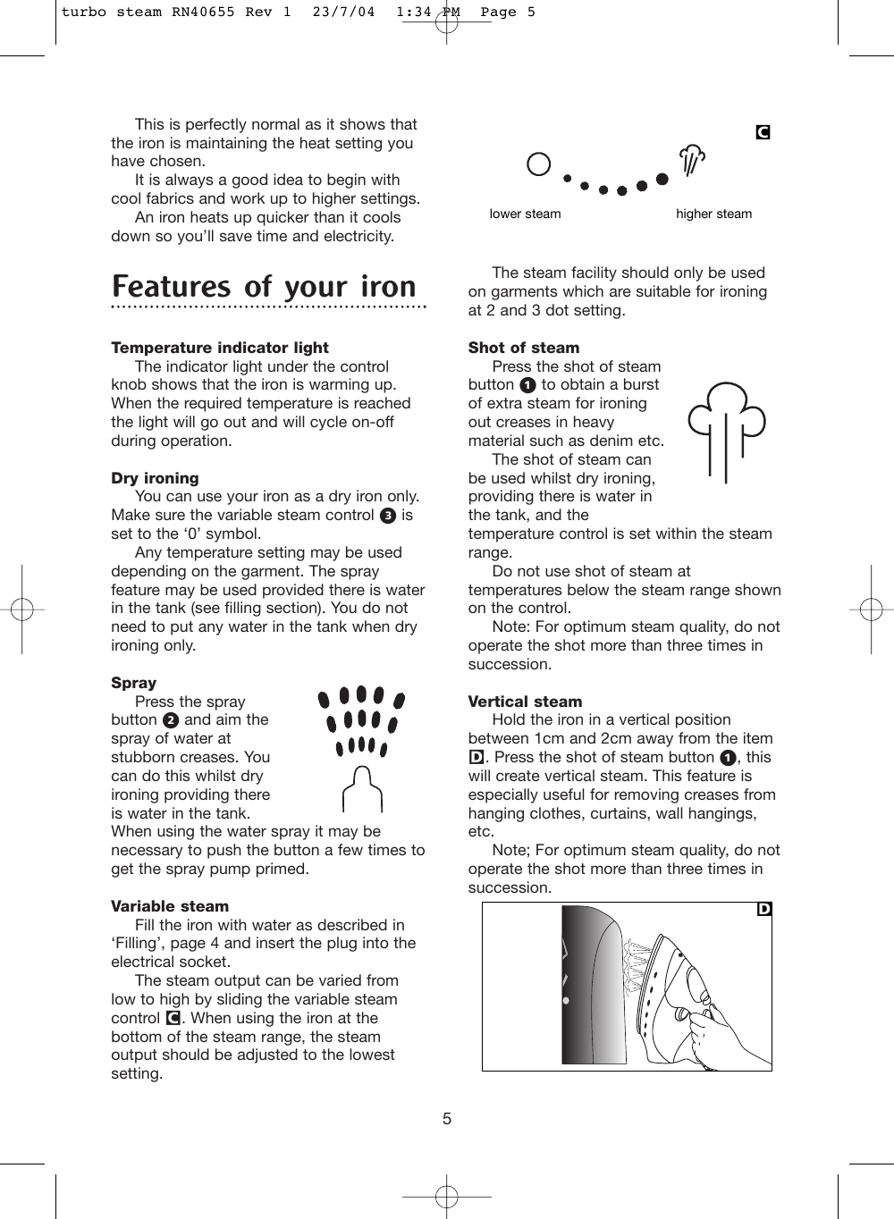 Page 5 of 8 - Morphy-Richards Morphy-Richards-Turbo-Steam-Iron-Users-Manual- Turbo Steam RN40655 Rev 1  Morphy-richards-turbo-steam-iron-users-manual