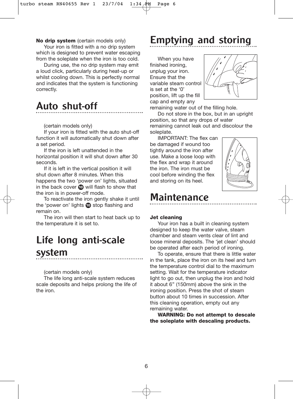 Page 6 of 8 - Morphy-Richards Morphy-Richards-Turbo-Steam-Iron-Users-Manual- Turbo Steam RN40655 Rev 1  Morphy-richards-turbo-steam-iron-users-manual