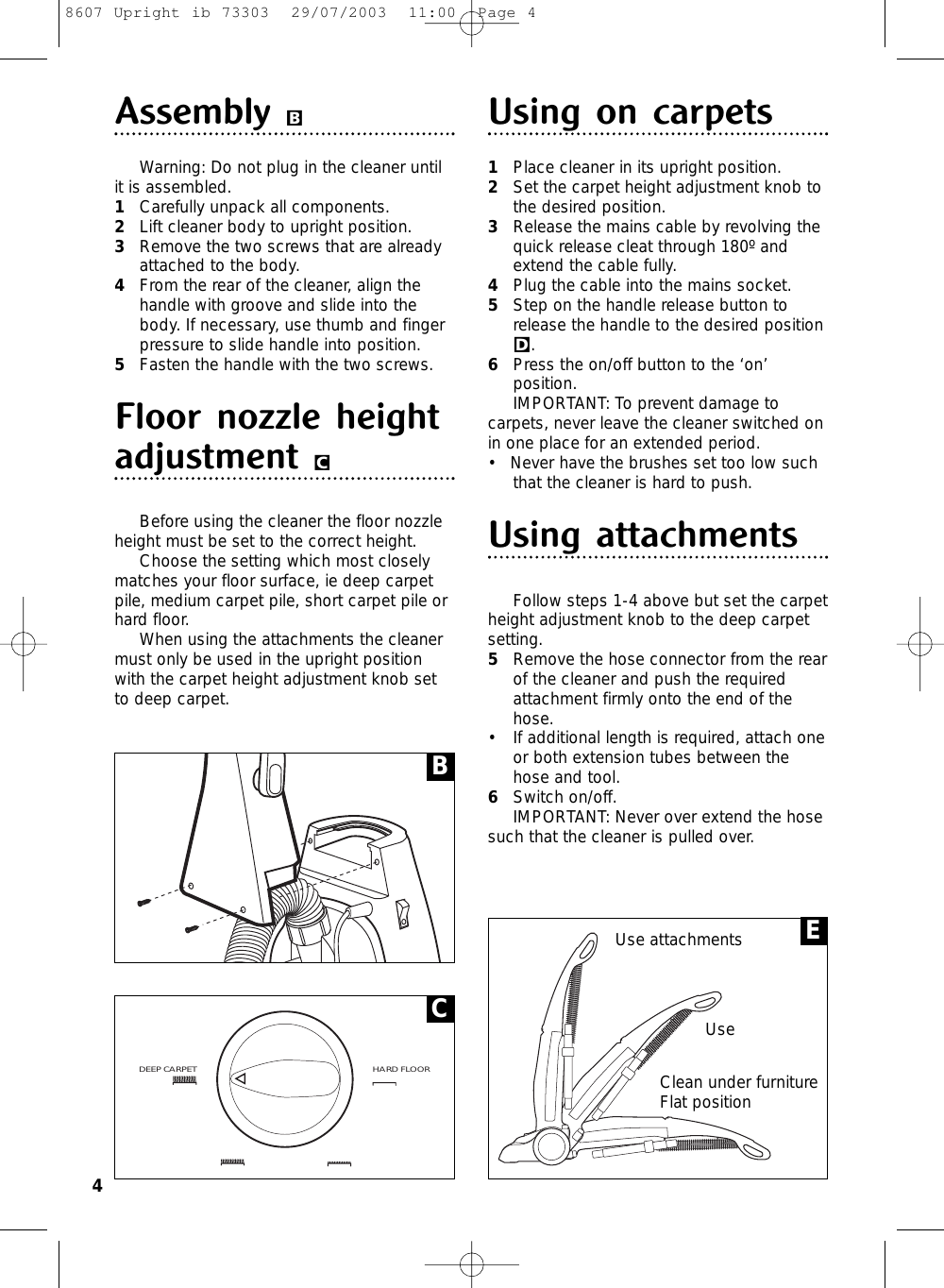 Morphy Richards Ultralight Vacuum Cleaner Users Manual 8607 Upright Ib ...