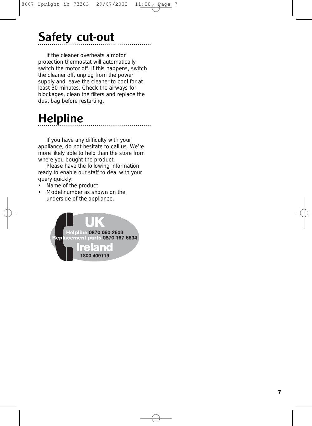 Page 7 of 8 - Morphy-Richards Morphy-Richards-Ultralight-Vacuum-Cleaner-Users-Manual- 8607 Upright Ib 73303  Morphy-richards-ultralight-vacuum-cleaner-users-manual