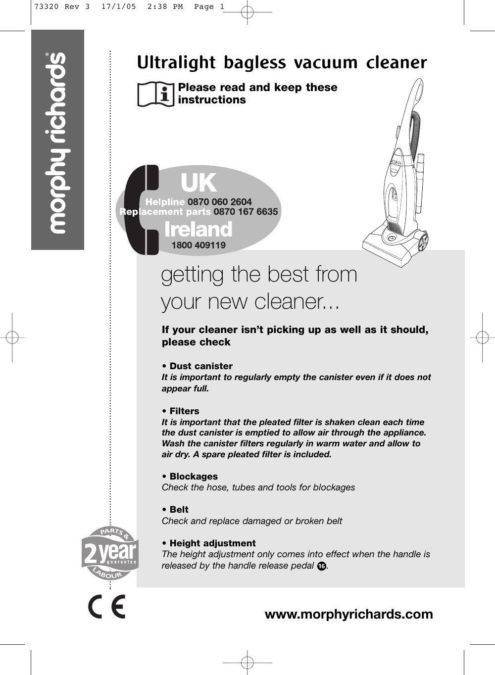 Morphy Richards Upright Bagless Vacuum 
