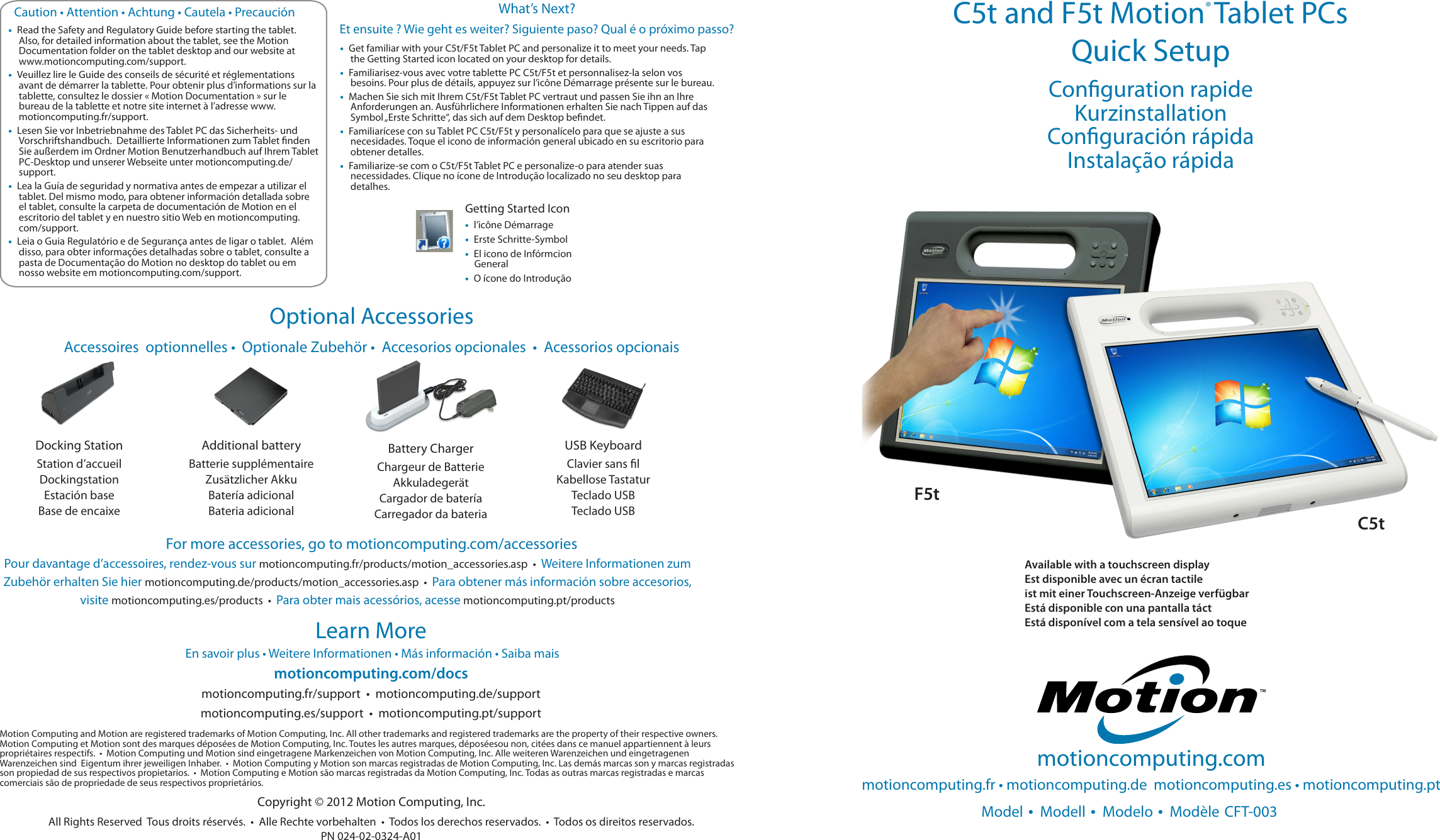 Page 1 of 2 - Motion-Computing Motion-Computing-C5T-Quick-Setup-Guide- C5t And F5t Motion® Tablet PCs Quick Setup Guide  Motion-computing-c5t-quick-setup-guide